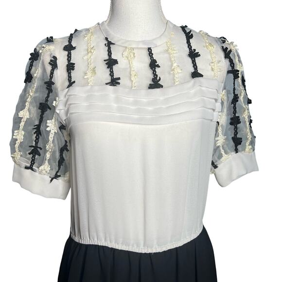 Vintage 80s Midi Dress Clement Laird for Cache Embroidered Pleated Sz Medium 7/8 - Picture 5 of 14